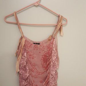 Express Pink Velvet and Lace Tank Top with Grommet Details